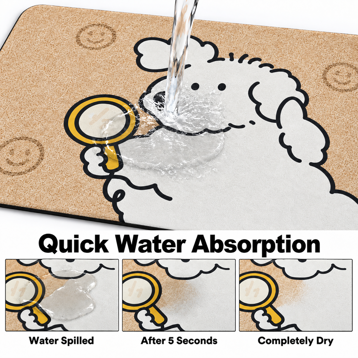 Rubber Bath Mat Anti Slip Quick Drying Soft Curious Puppy ( Beige, 40x60 cm )