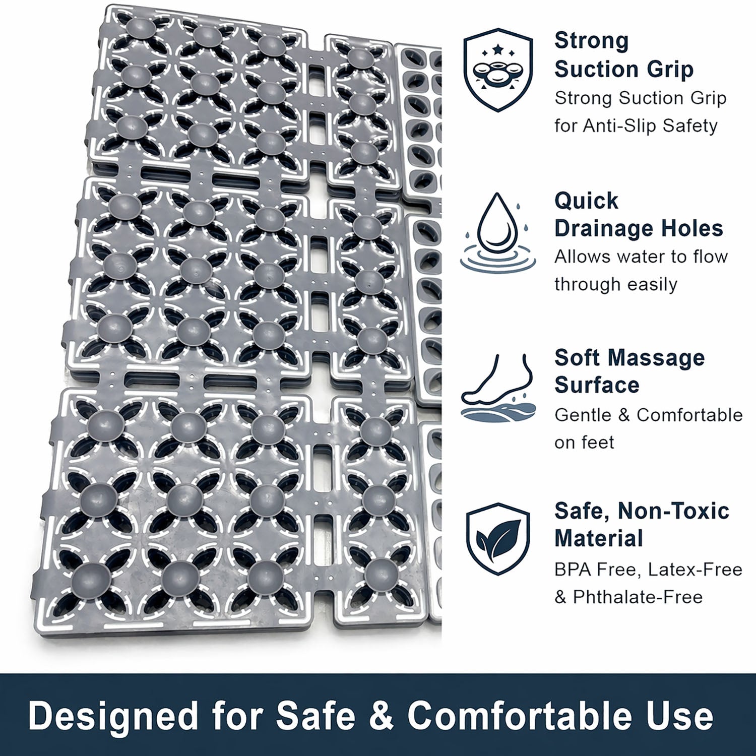 Rubber Shower Mat For Bathroom ( 40x66 Cm Grey )