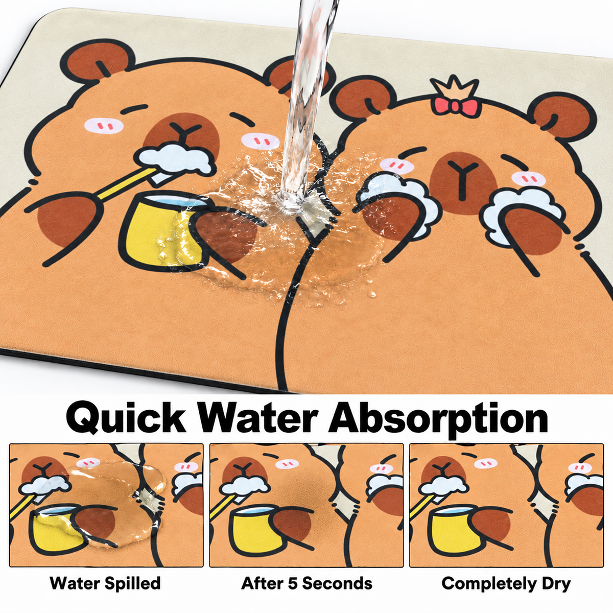 Rubber Bath Mat Anti Slip Quick Drying Soft Bear Self Care ( Beige, 40x60 cm )