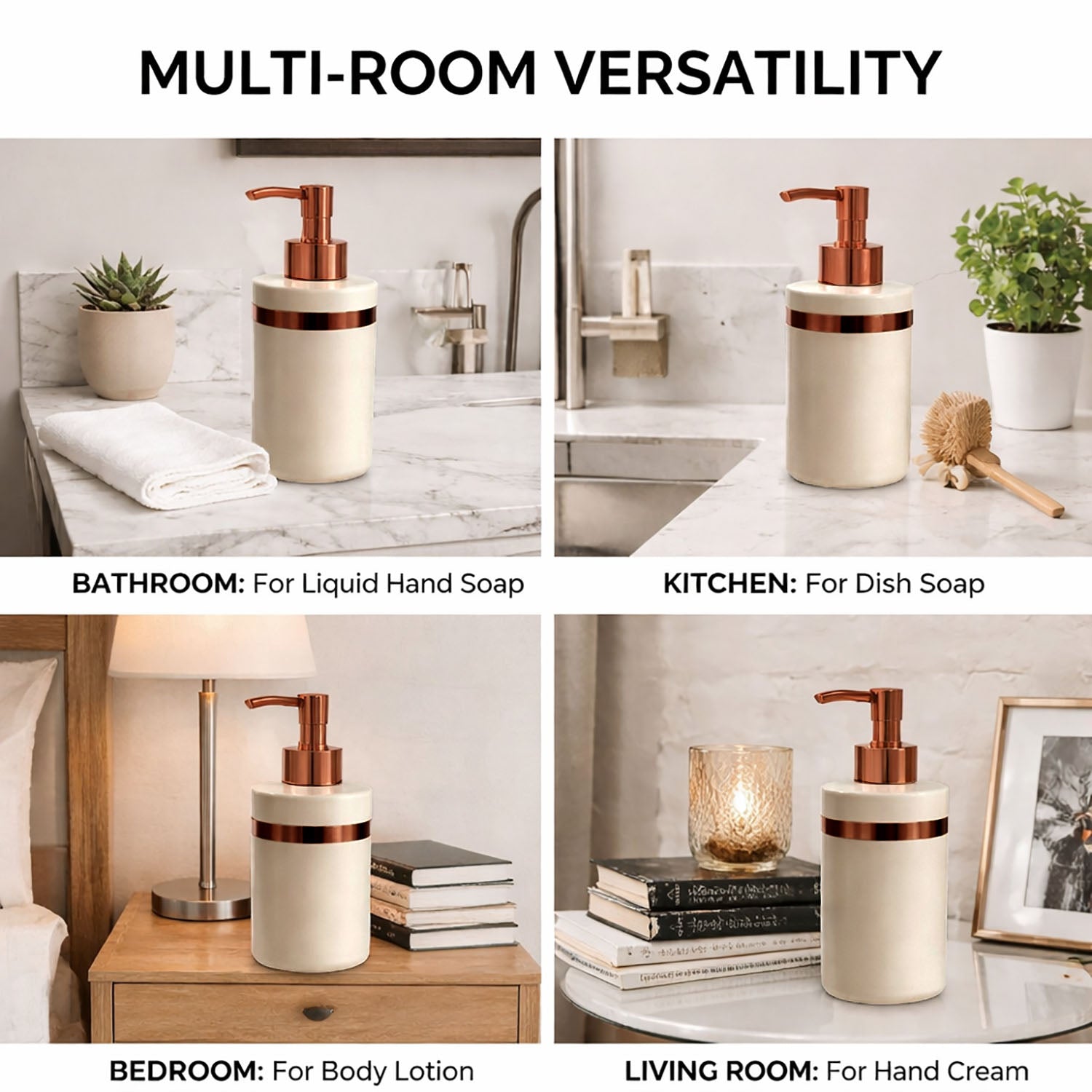Rosegold & Ivory Plastic Soap Dispenser For Bathroom And Kitchen Sink ( 16x8 cm Rosegold & Ivory )