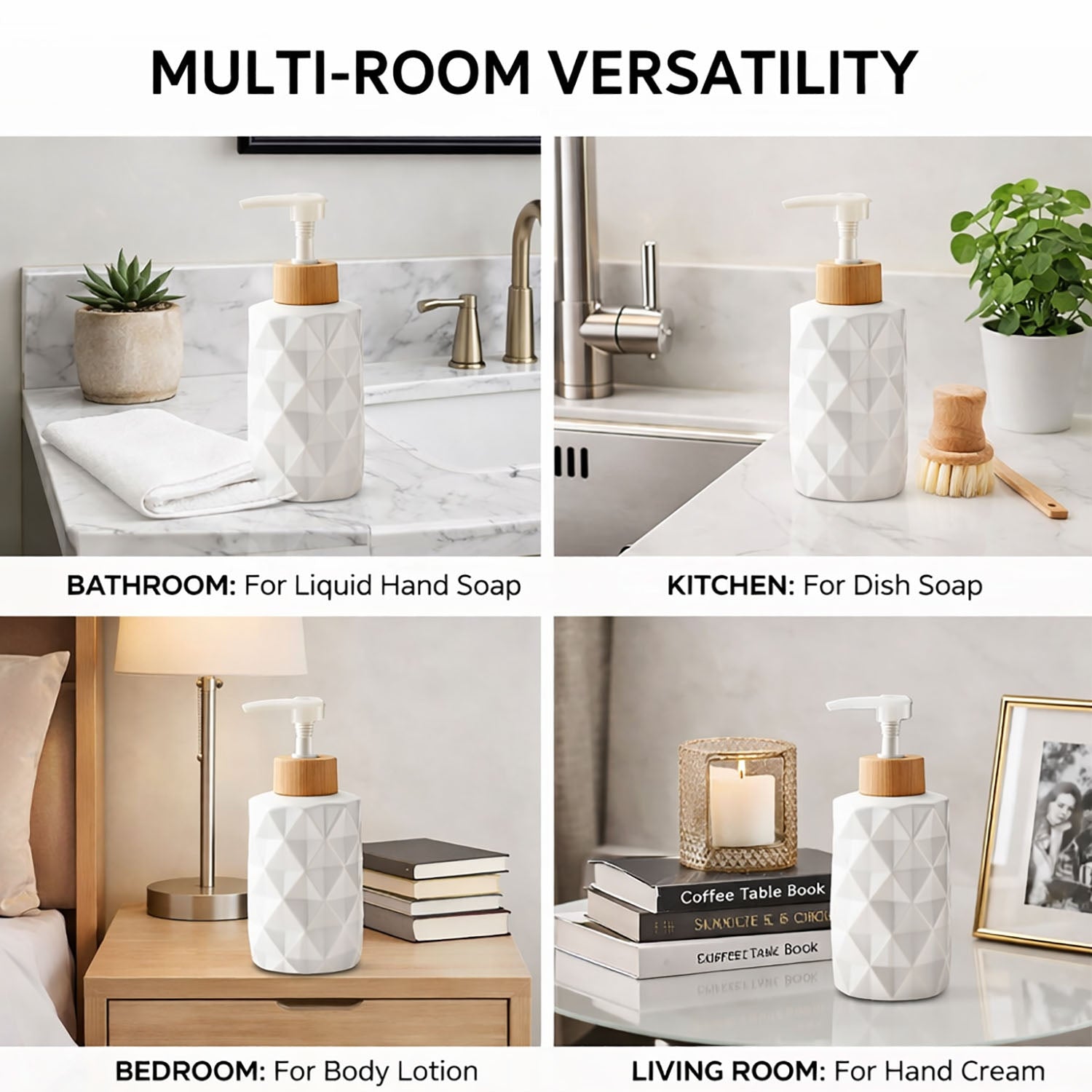 Faceted Pattern Glass Soap Dispenser For Bathroom And Kitchen Sink ( 17.5x7.5 cm White)