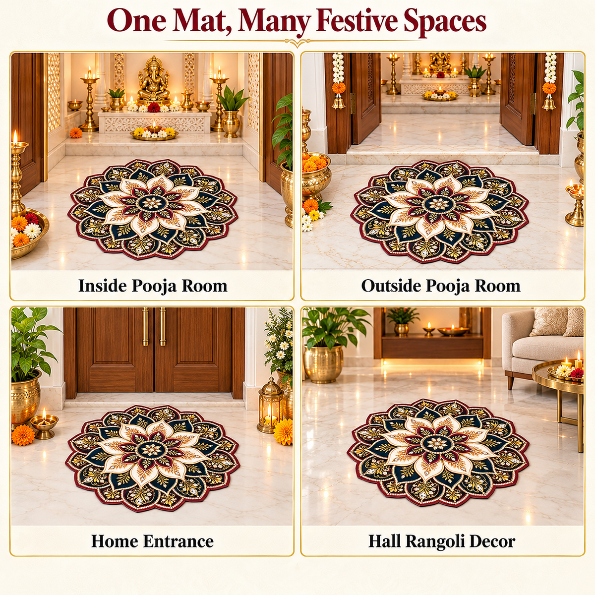 3D Rangoli Mats ( 56x56 cm, Brown )