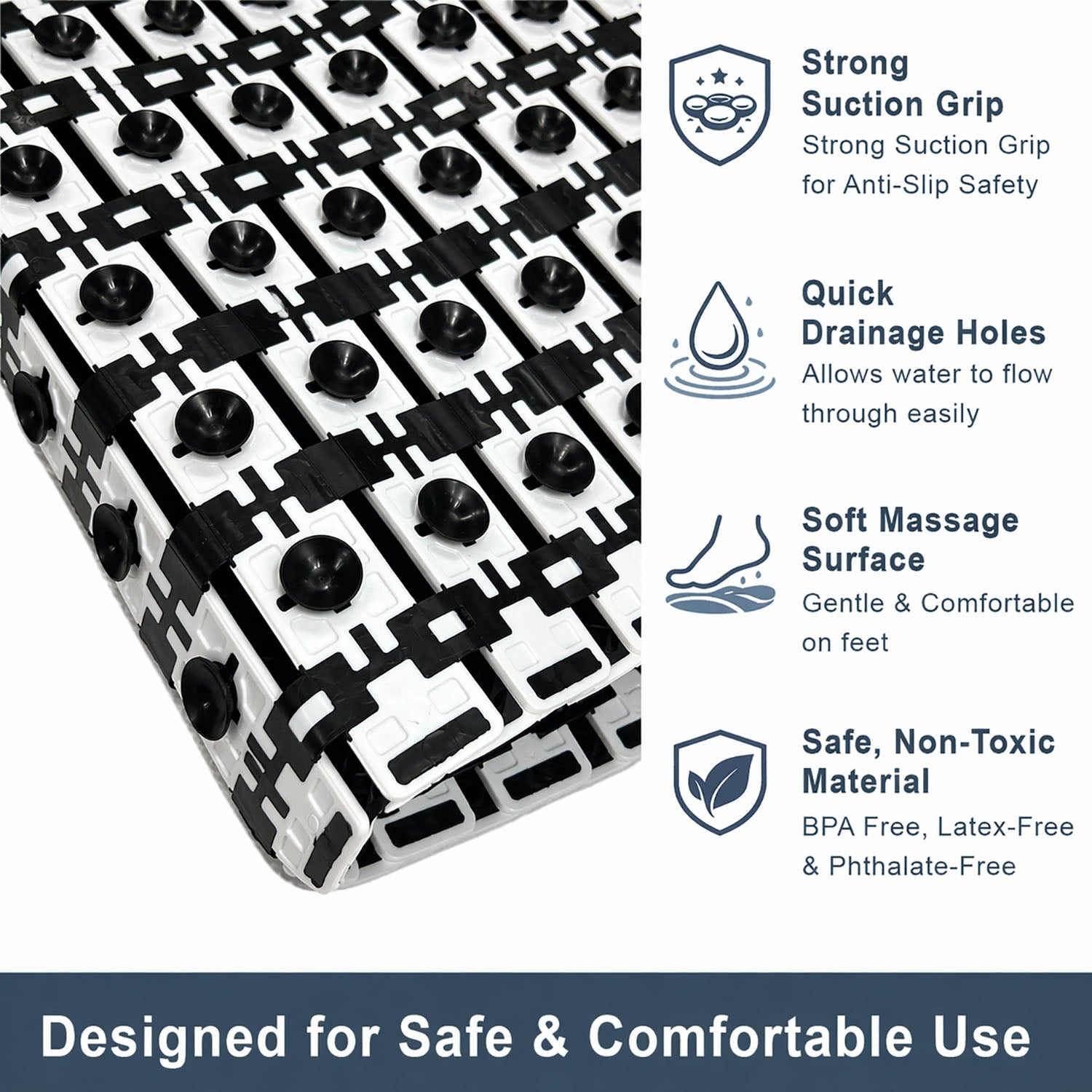 Rubber Shower Mat For Bathroom ( 38x70 Cm Black )