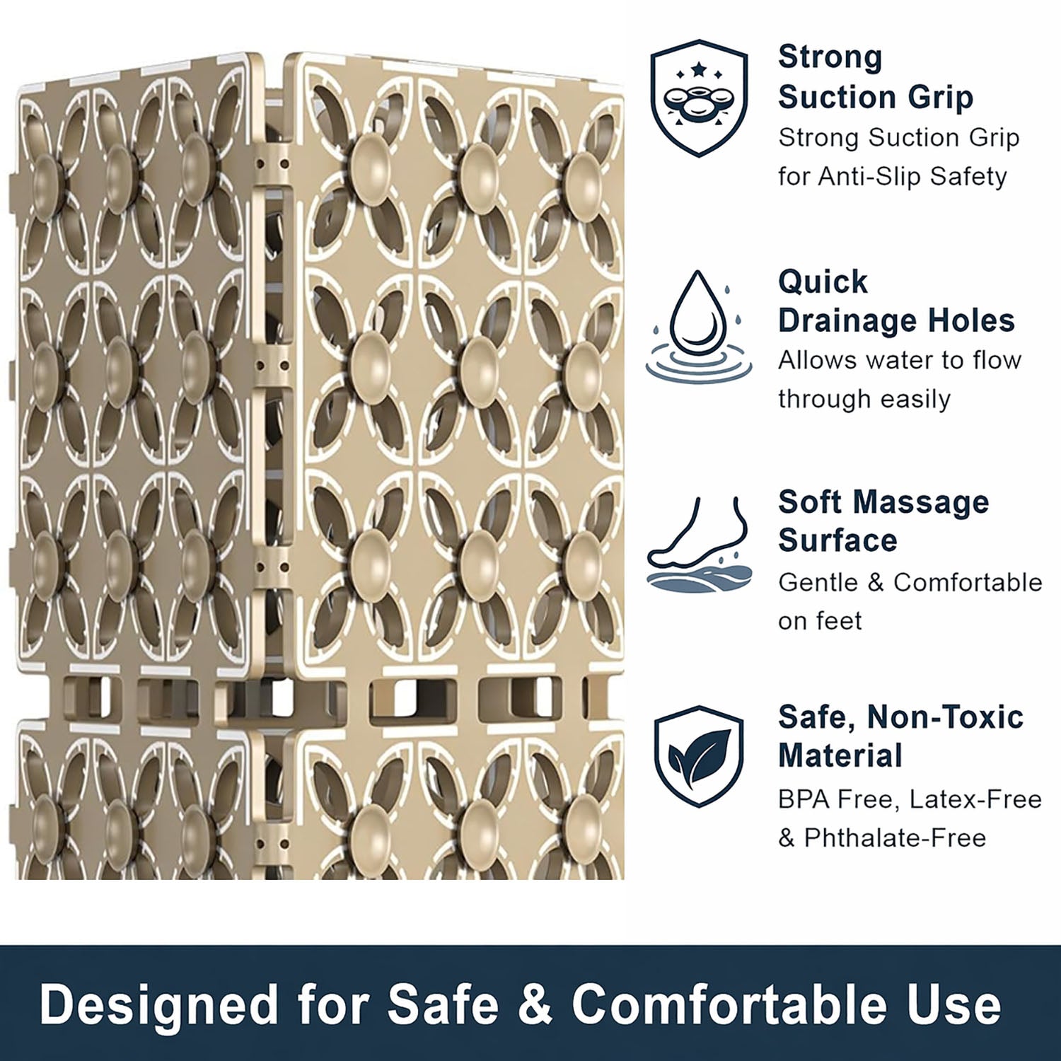 Rubber Shower Mat For Bathroom ( 40x66 Cm Taupe )