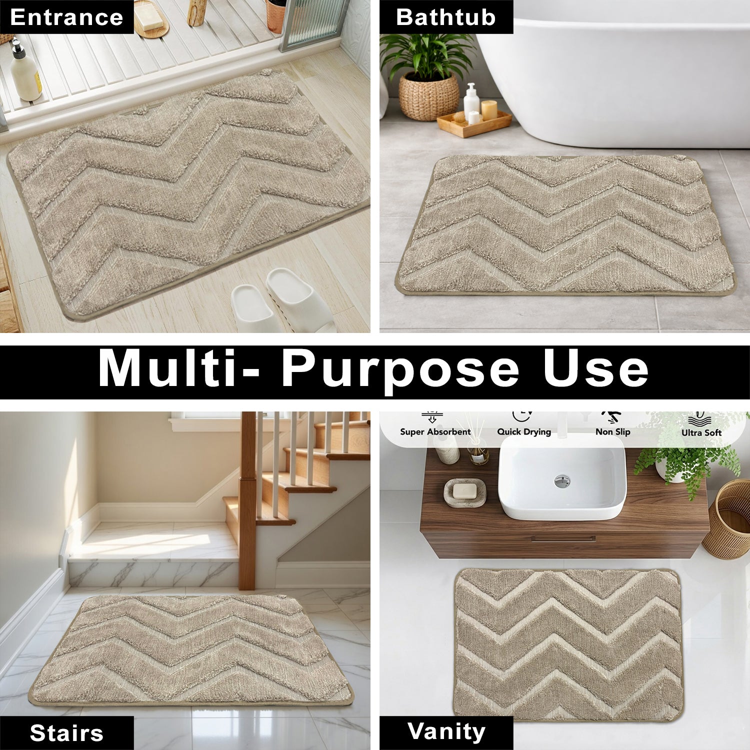 Austria Zigzag Microfiber Bath Mat (41x60cm Beige)