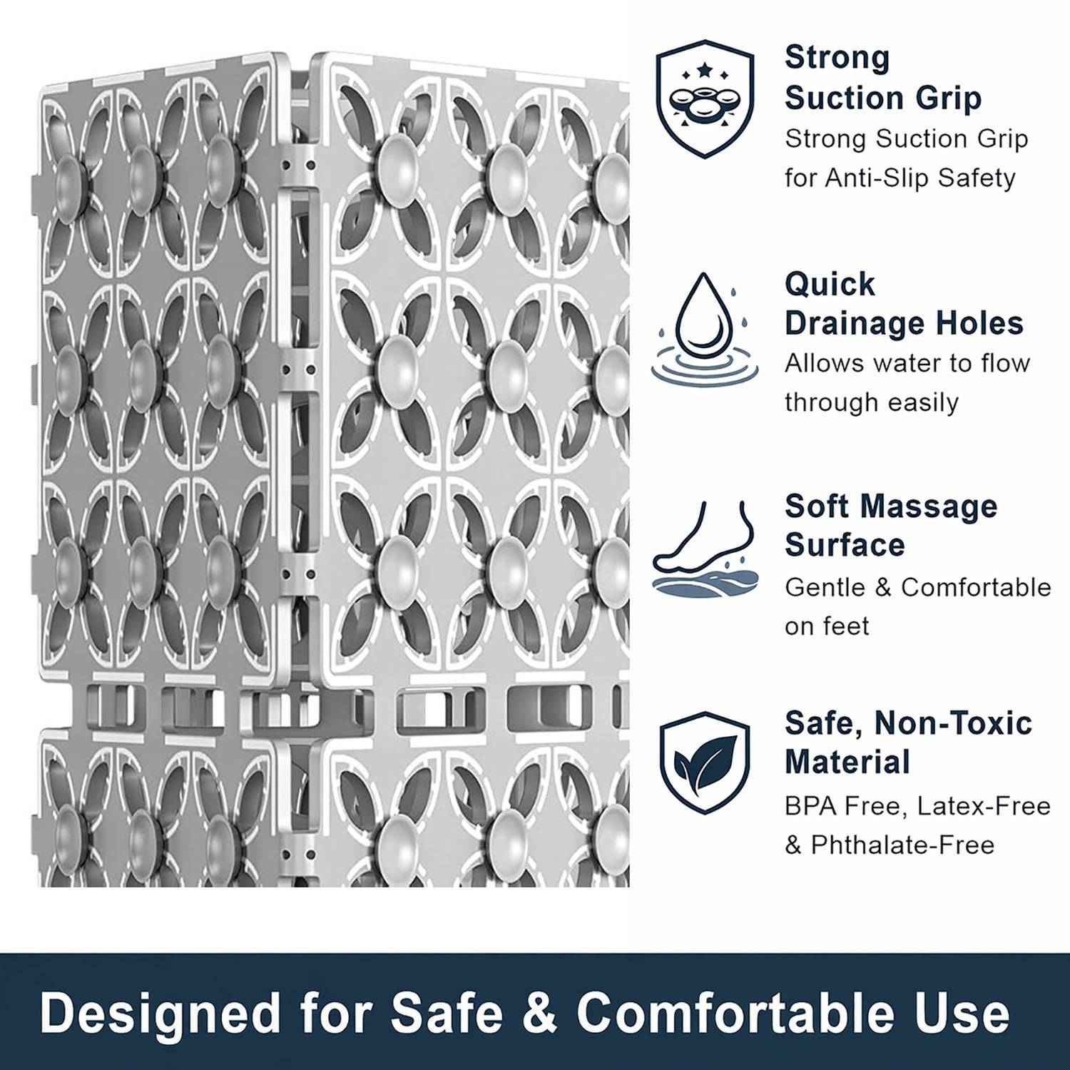 Rubber Shower Mat For Bathroom ( 40x66 Cm Silver )
