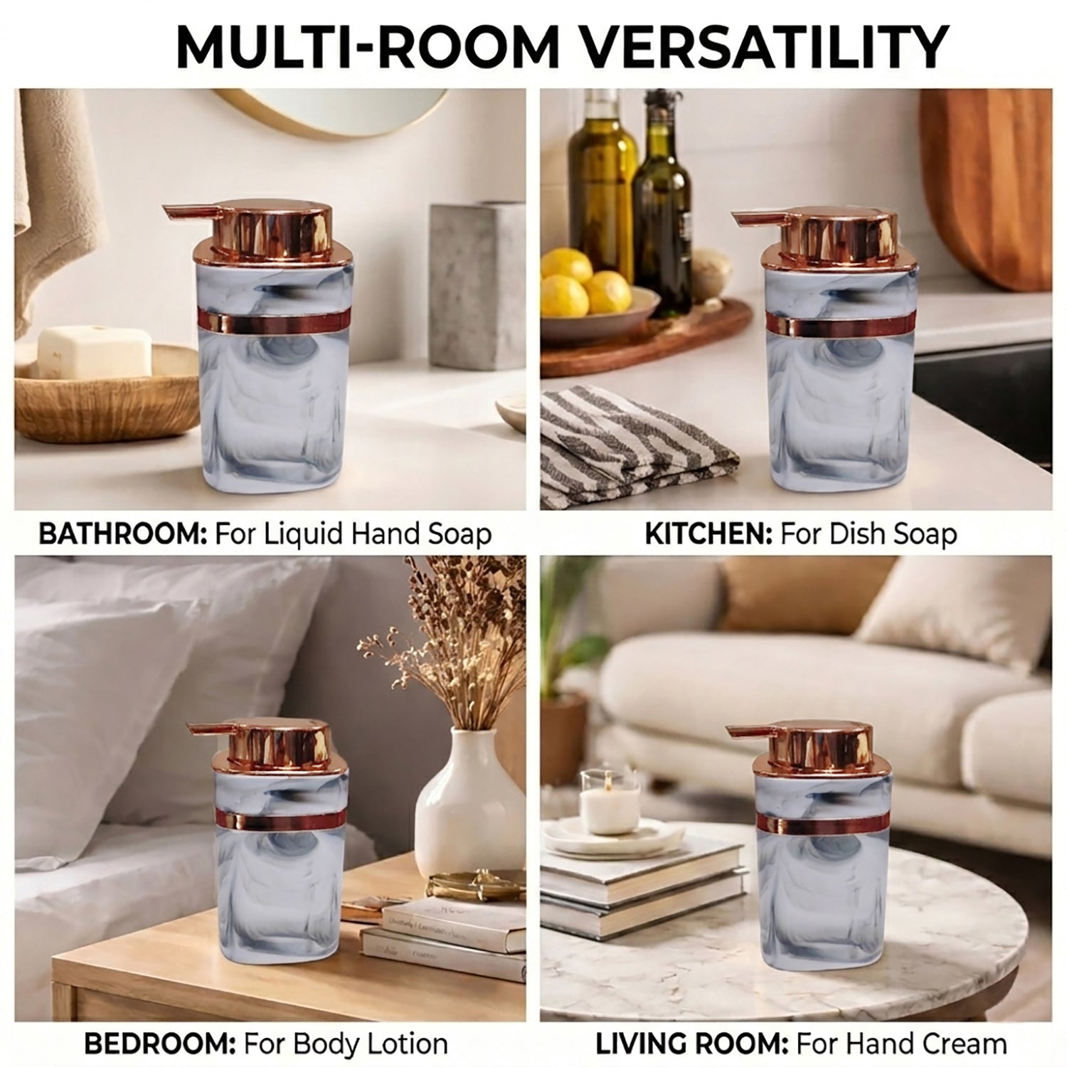 Marble Pattern Plastic Soap Dispenser For Bathroom And Kitchen Sink  ( 13.5x7 cm White )