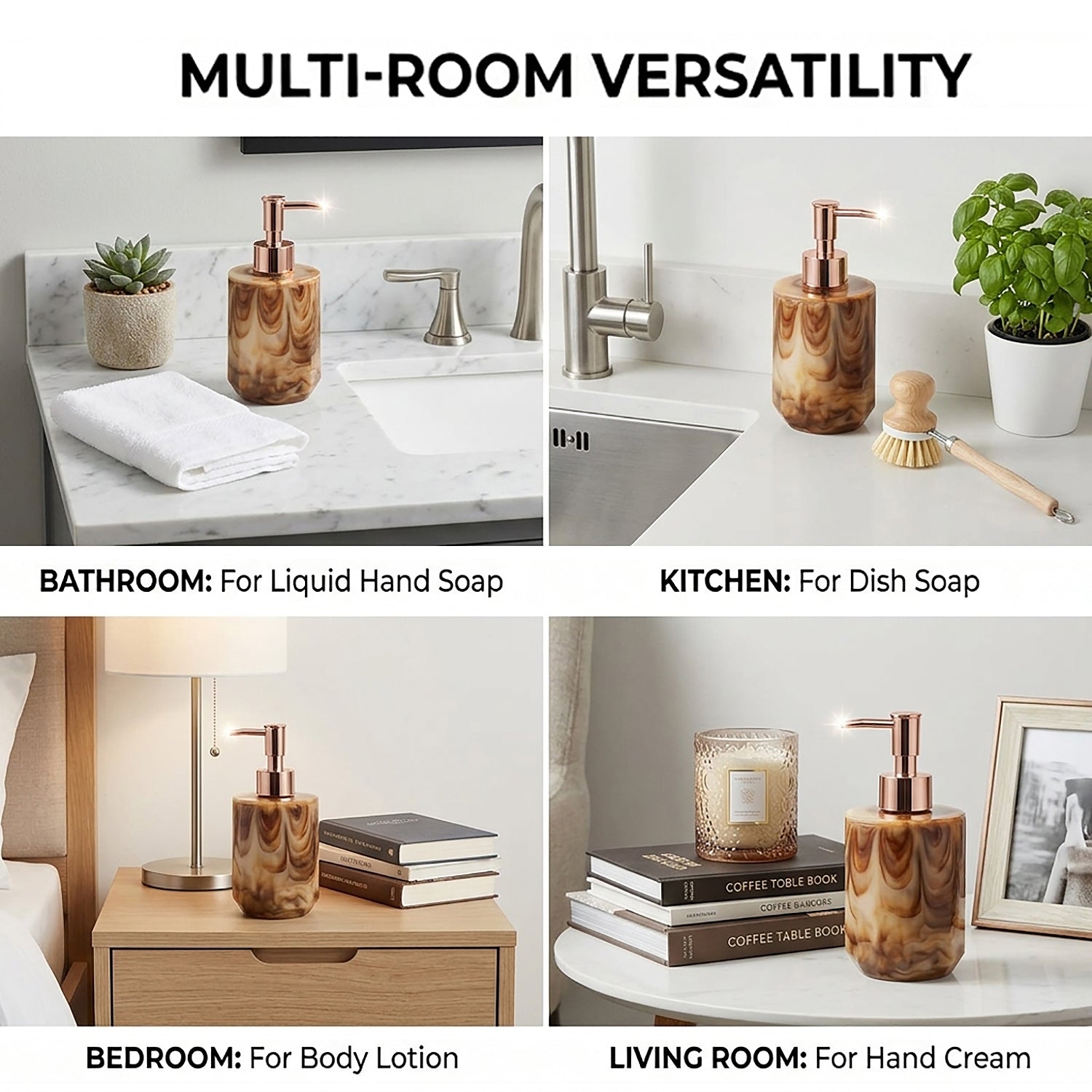 Marble Pattern Plastic Soap Dispenser For Bathroom And Kitchen Sink ( 17x8 cm Brown )