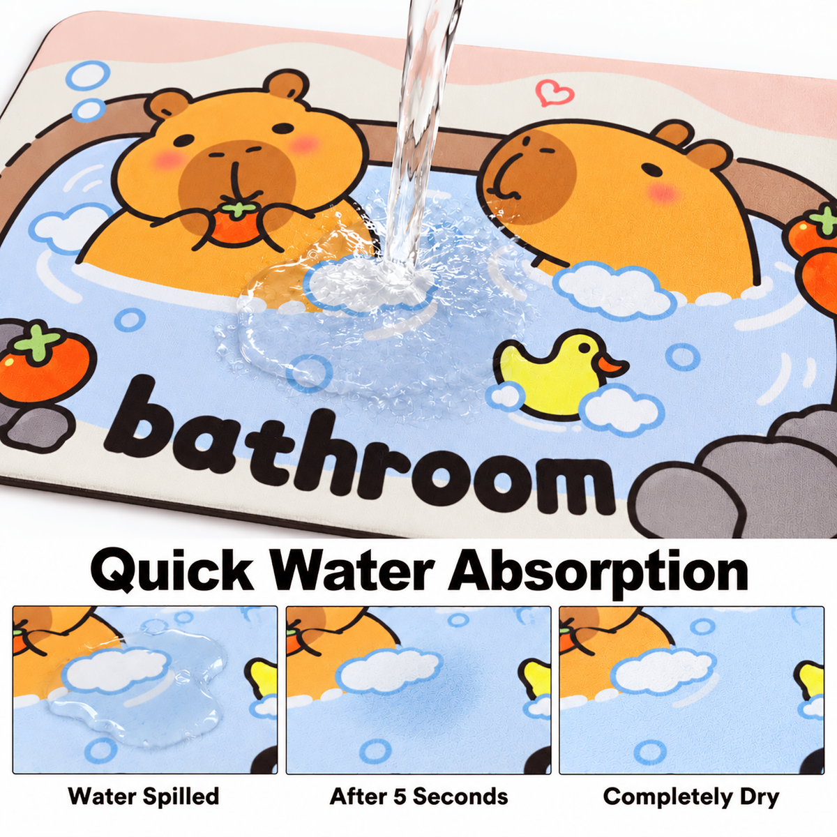 Rubber Bath Mat Anti Slip Quick Drying Soft Capybara ( Blue, 40x60 cm )