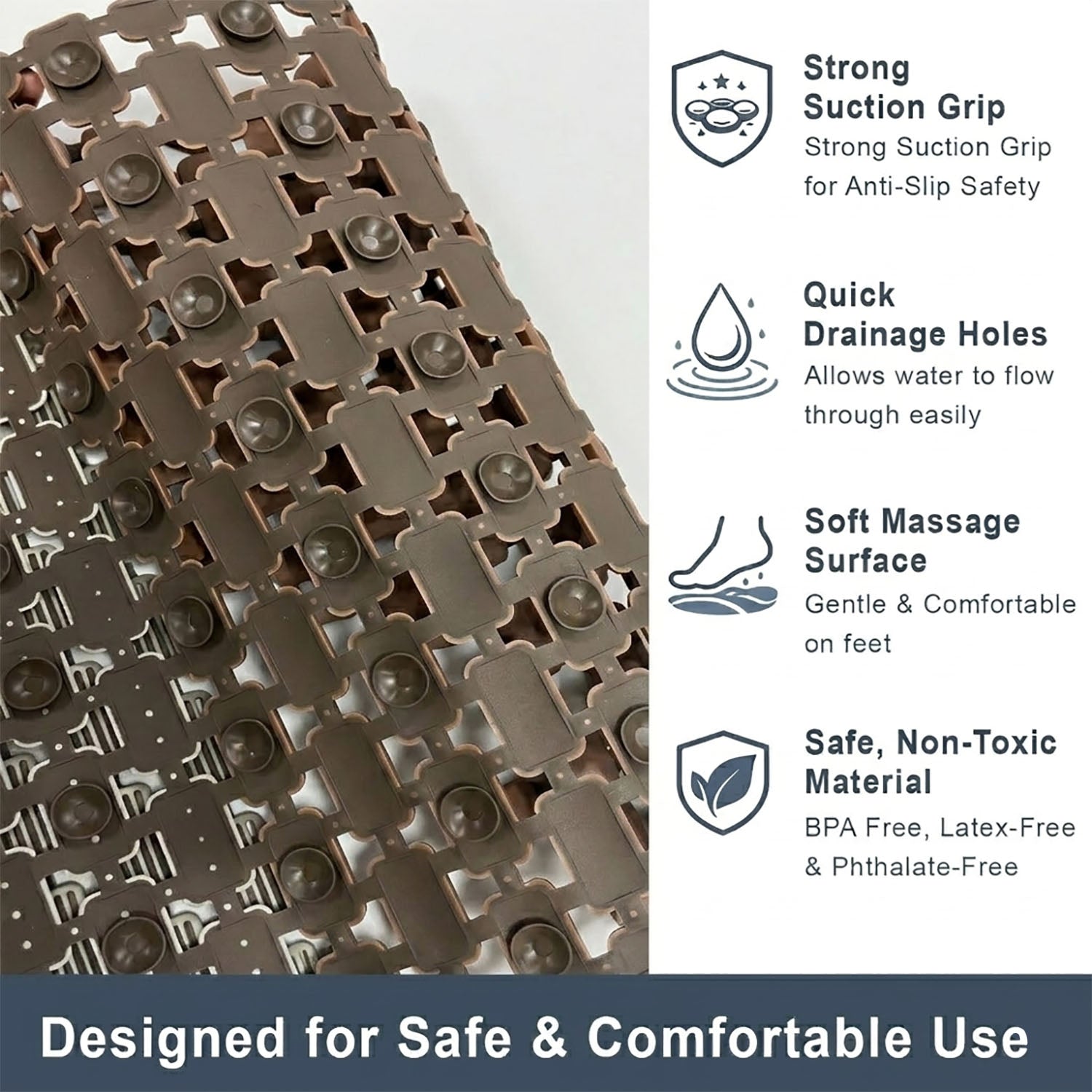 Rubber Shower Mat For Bathroom ( 37x67 Cm Brown )