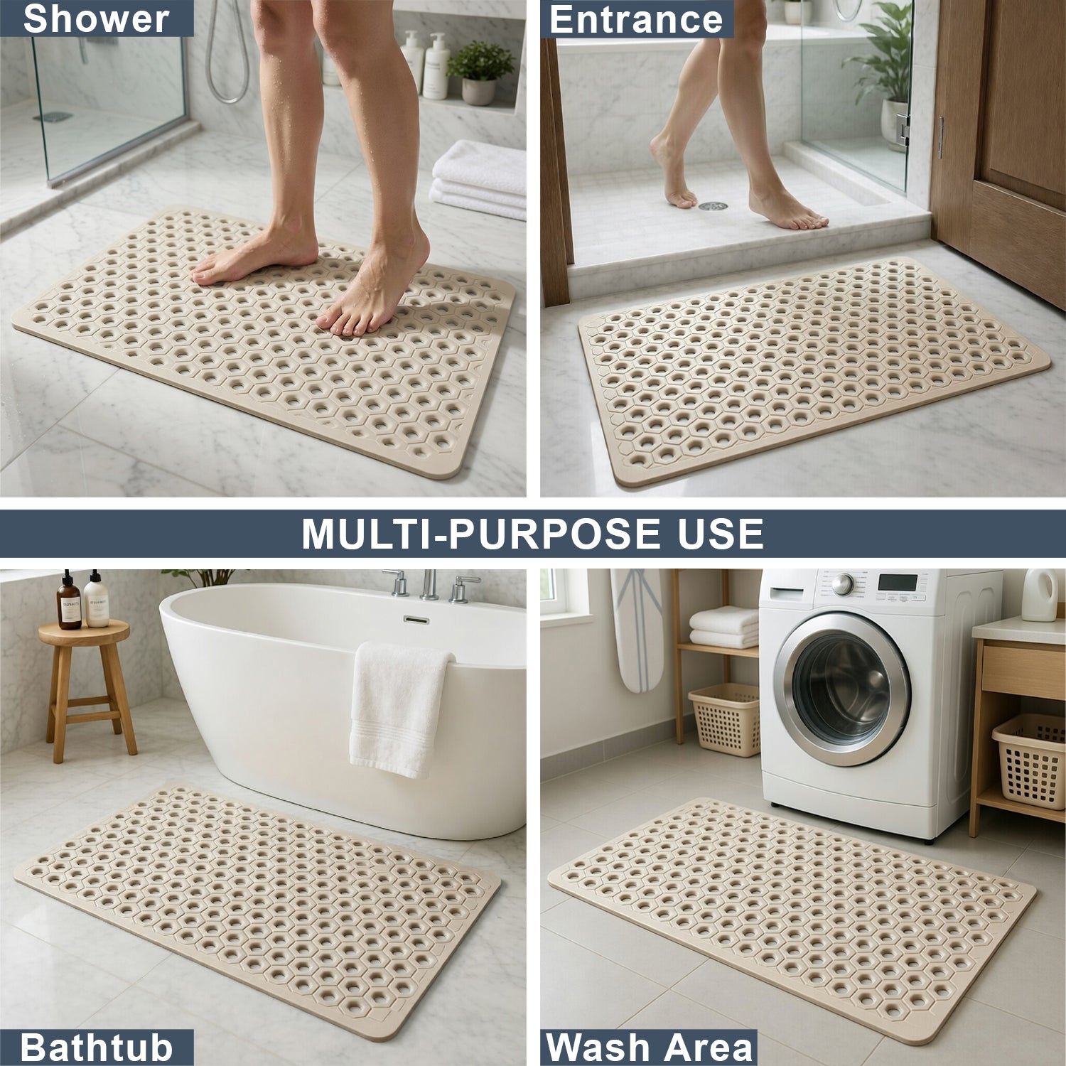 PVC Shower Mat for Bathroom Floor ( 40x70 cm, Beige )