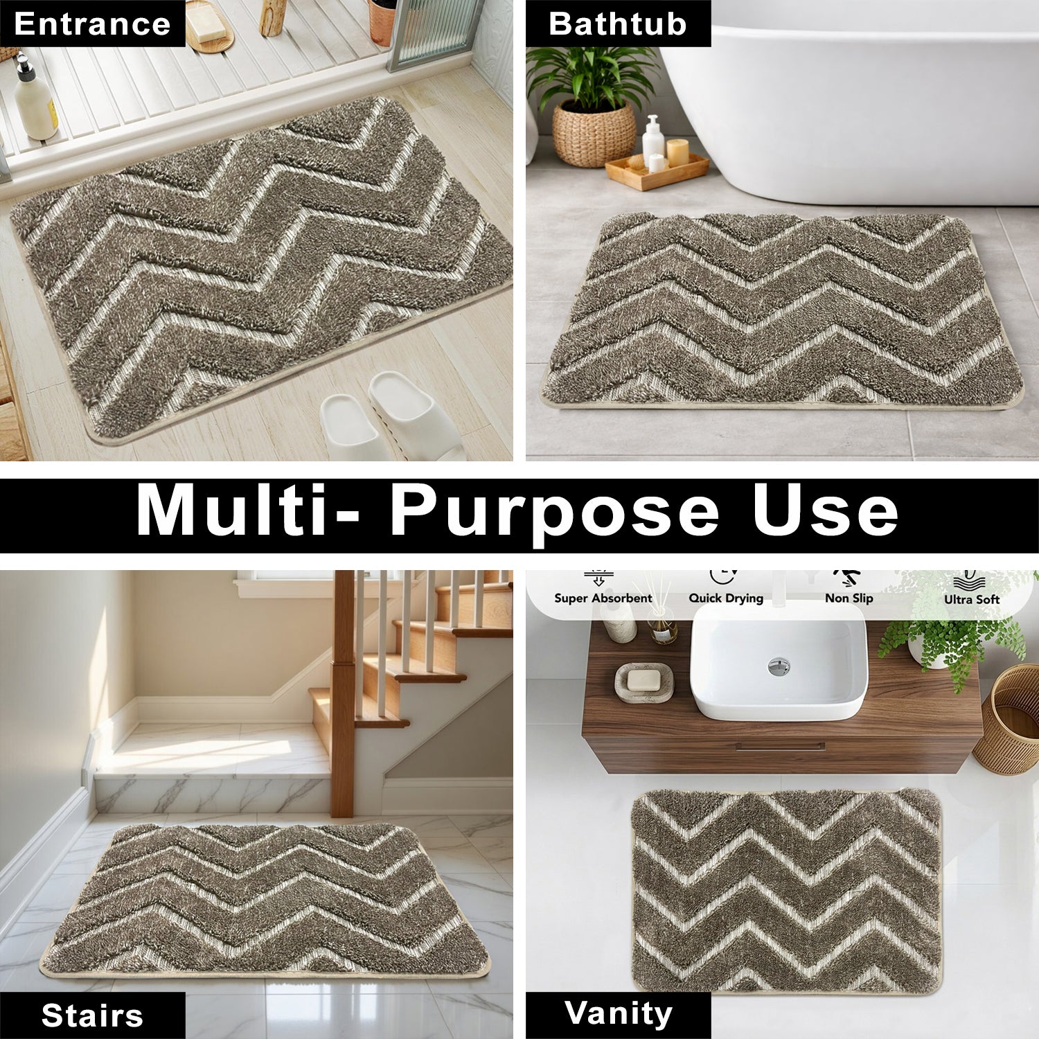 Austria Zigzag Microfiber Bath Mat (41x60cm Brown)