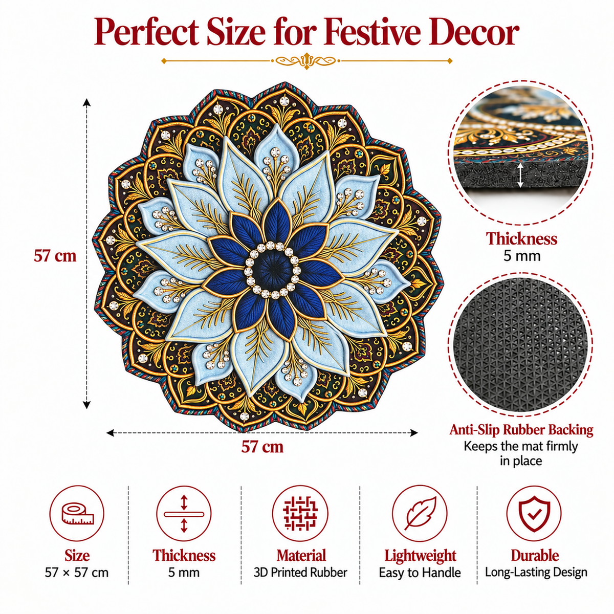 3D Rangoli Mats ( 57x57 cm, Blue )