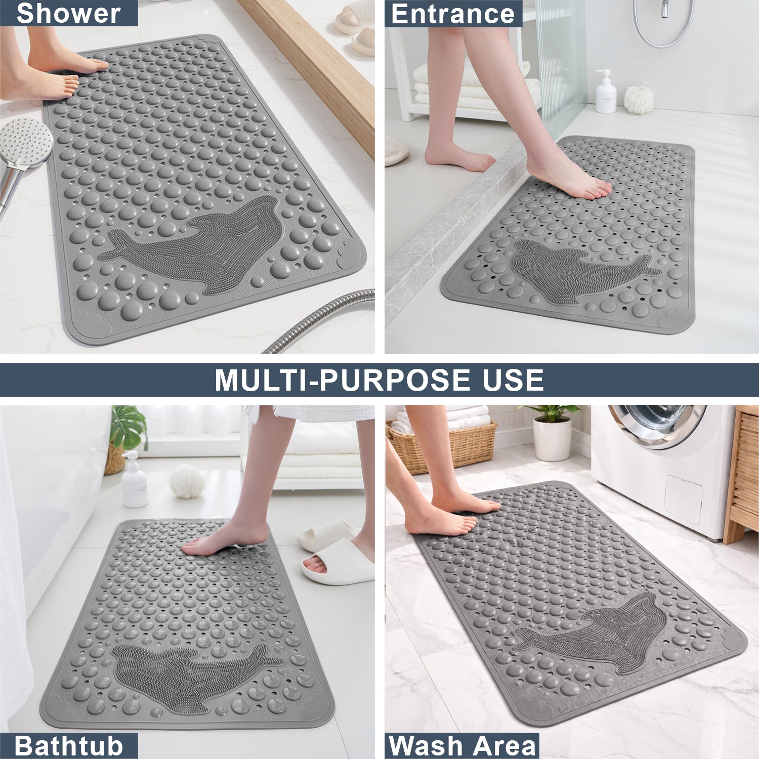 PVC Shower Mat for Bathroom Floor ( 35x70 cm, Grey )