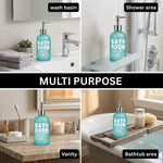 Bathroom Sweet Home Print Glass Soap Dispenser For Bathroom And Kitchen Sink ( 19.5x7.5 cm Aqua )