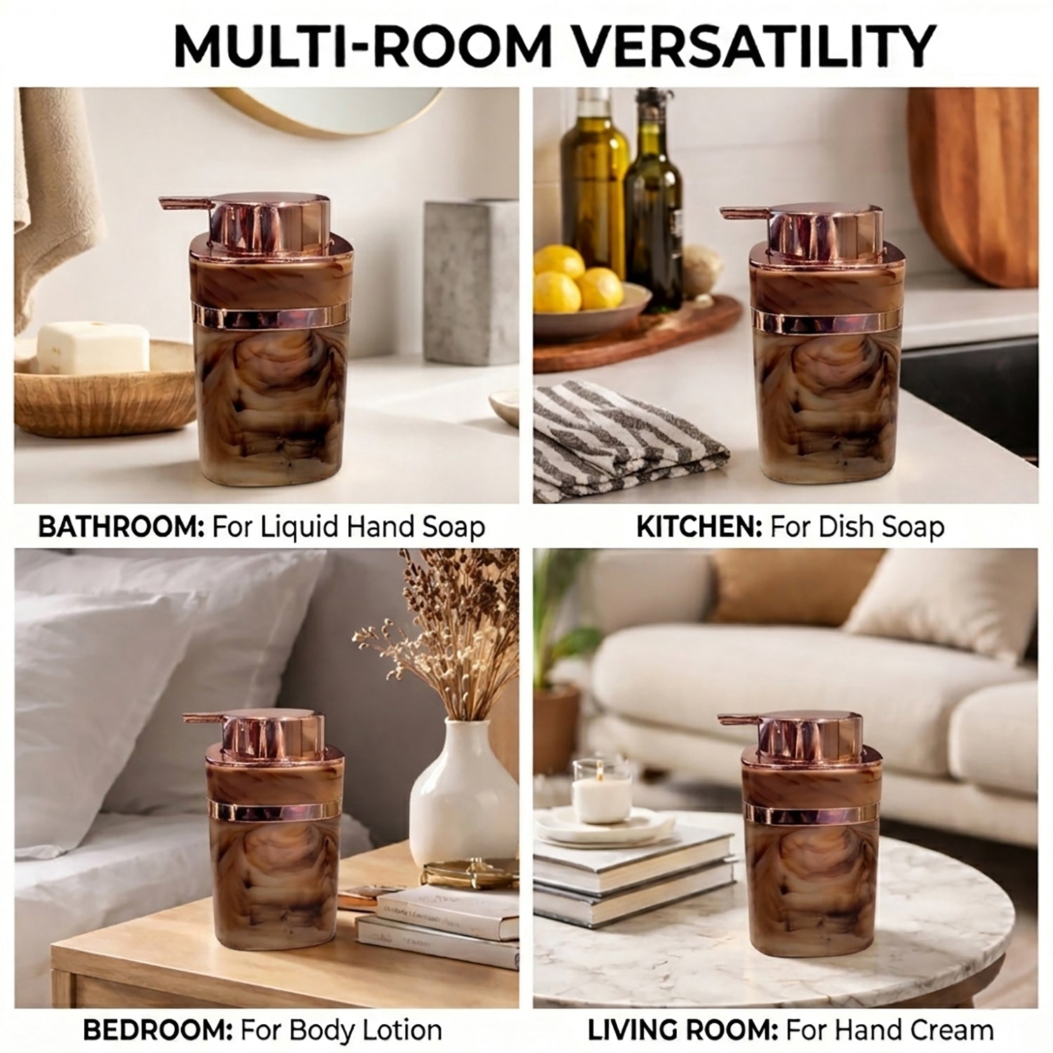 Marble Pattern Plastic Soap Dispenser For Bathroom And Kitchen Sink  ( 13.5x7 cm Brown )