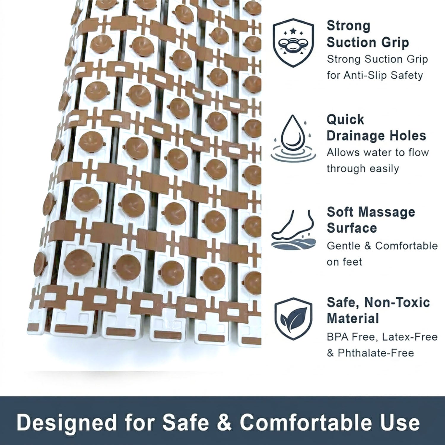 Rubber Shower Mat For Bathroom ( 38x70 Cm Brown )