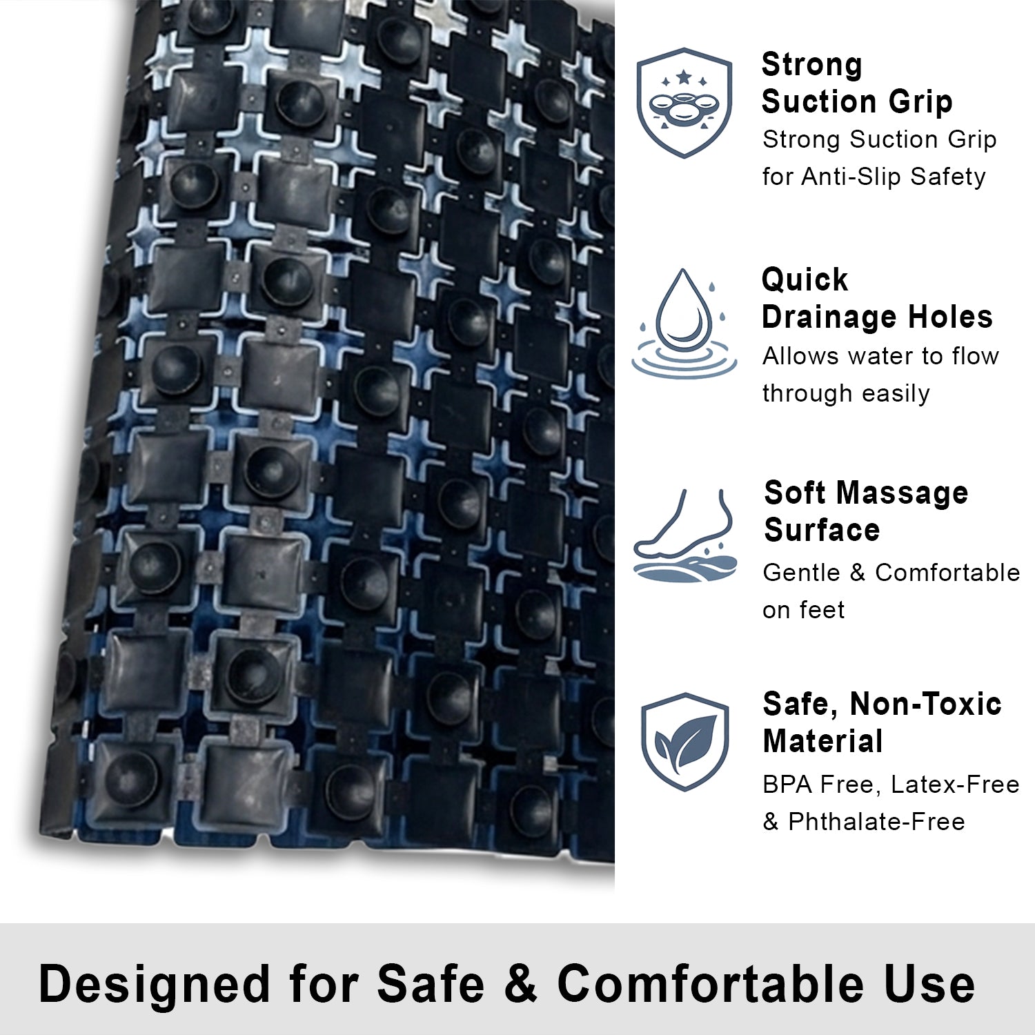 Plastic Shower Mat For Bathroom (36x68 Cm Blue )