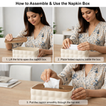 Plastic Tissue Dispenser with Wooden Grain Lid  (White, 21x13x9 cm)