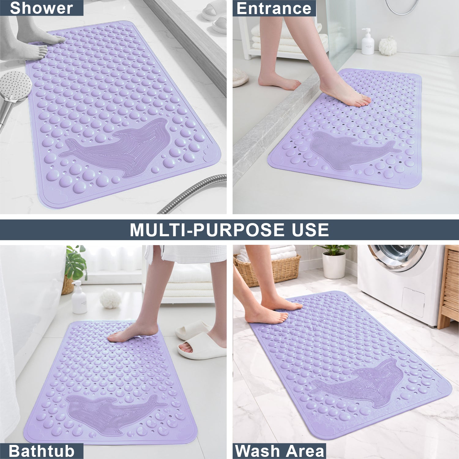 PVC Shower Mat for Bathroom Floor ( 35x70 cm, Purple )