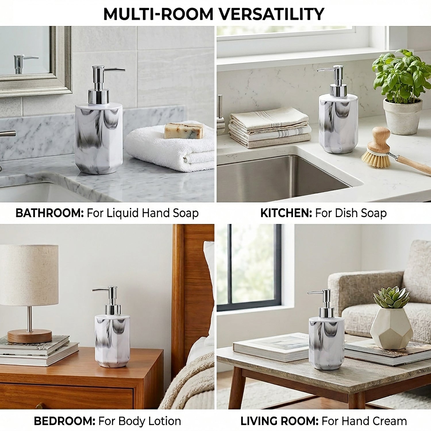 Marble Pattern Plastic Soap Dispenser For Bathroom And Kitchen Sink ( 17x8 cm White )