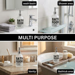 Bathroom Sweet Home Print Glass Soap Dispenser For Bathroom And Kitchen Sink ( 19.5x7.5 cm White )
