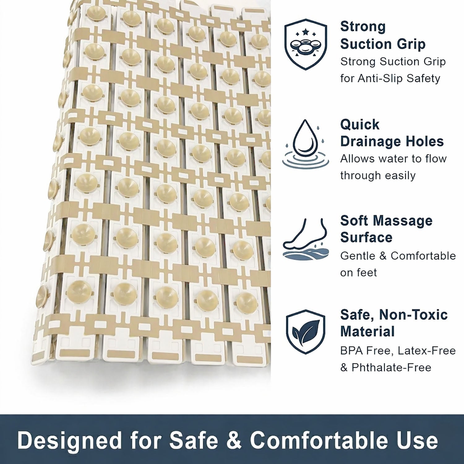 Rubber Shower Mat For Bathroom ( 38x70 Cm Beige )