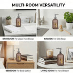 Flower Print Glass Soap Dispenser For Bathroom And Kitchen Sink ( 19.5x7.5 cm Brown )