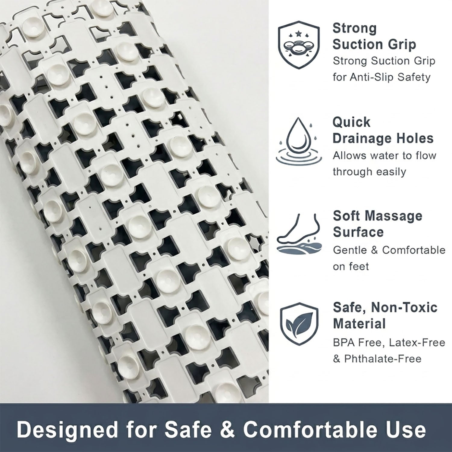 Rubber Shower Mat For Bathroom ( 37x67 Cm Grey )