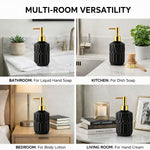 Geometric Texture Pattern Glass Soap Dispenser For Bathroom And Kitchen Sink ( 19x7.5 cm Black )