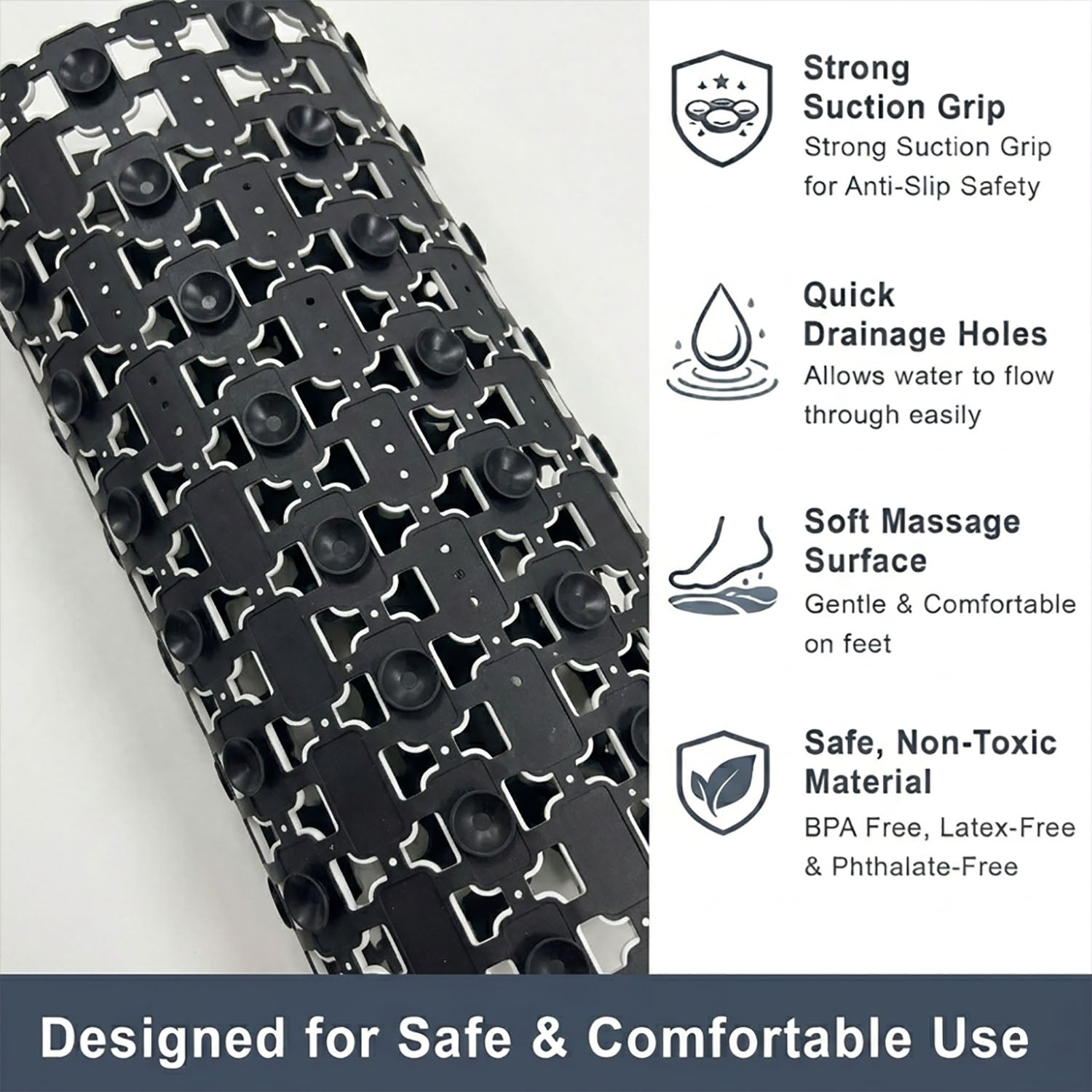 Rubber Shower Mat For Bathroom ( 37x67 Cm White )