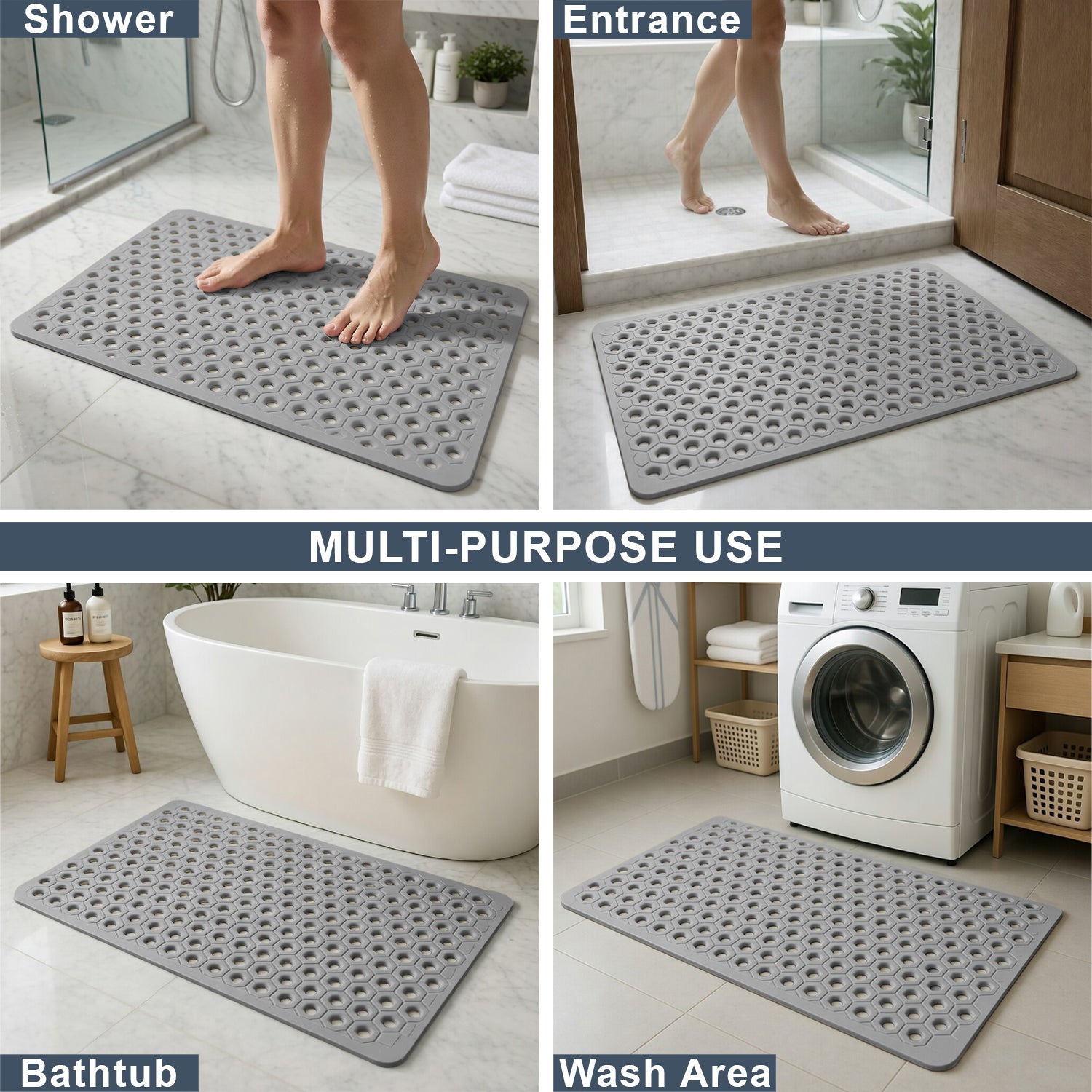 PVC Shower Mat for Bathroom Floor ( 40x70 cm, Silver )