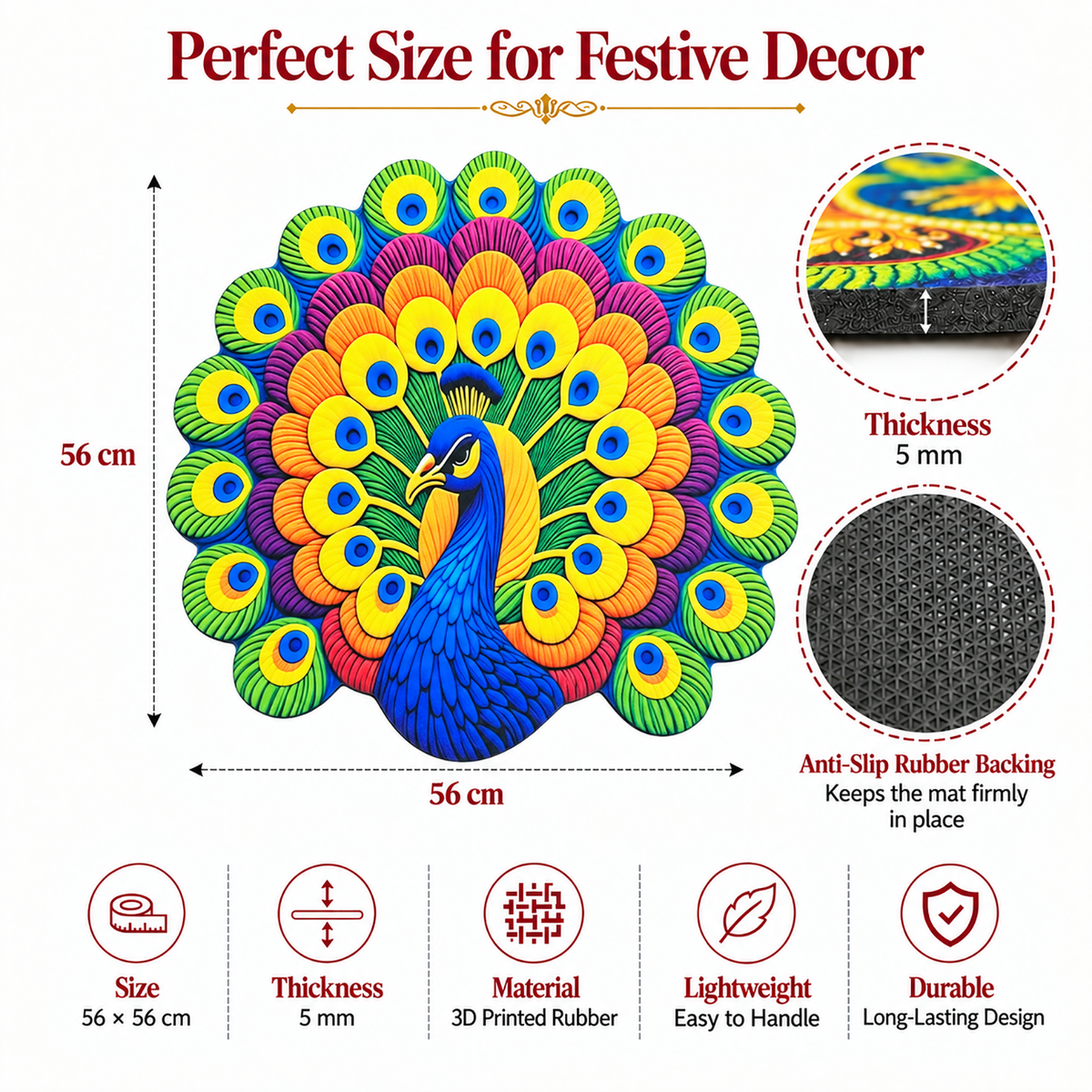3D Rangoli Mats ( 56x56 cm, Multi )