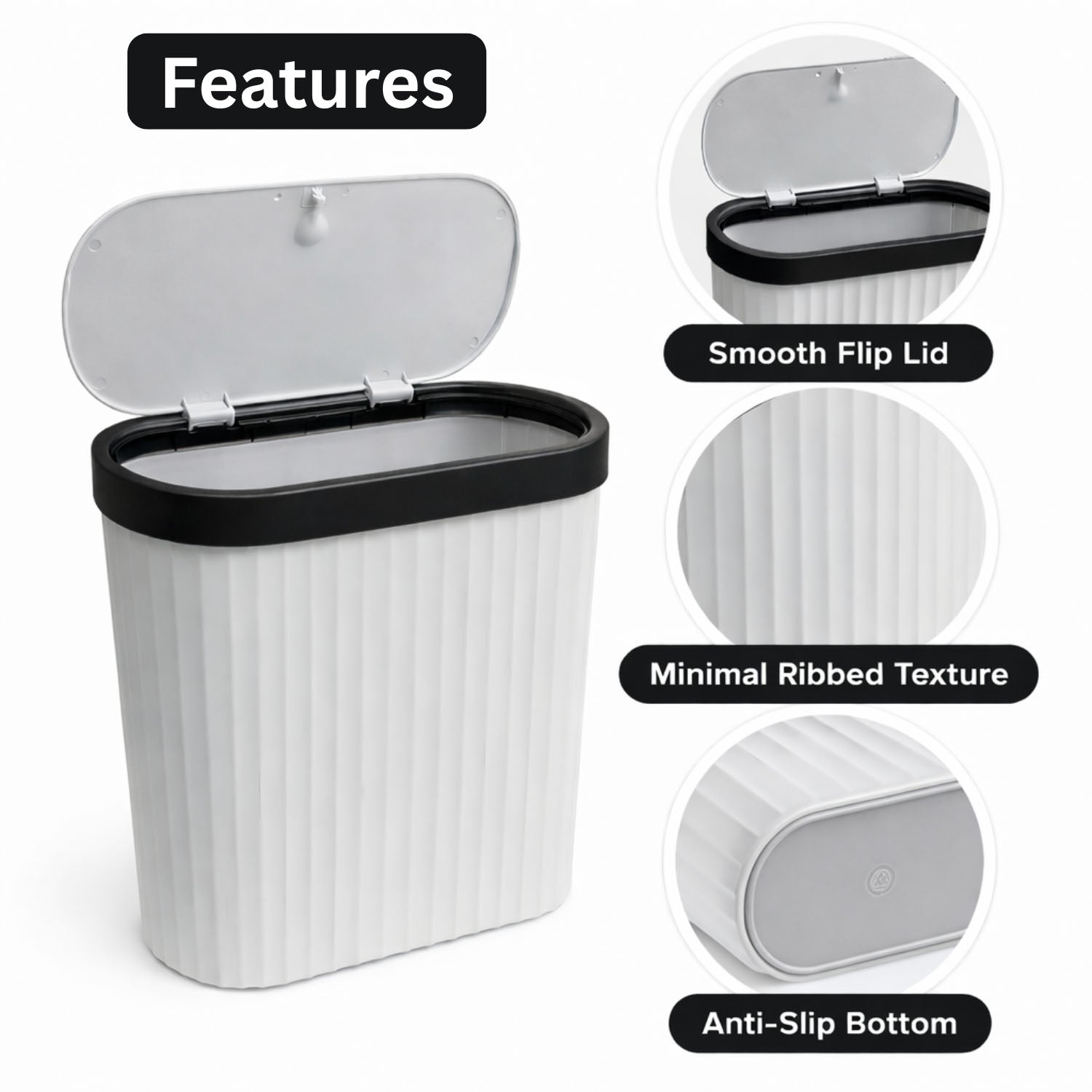 Portable Plastic Dustbin For Home And Kitchen (  27.5x14x29 cm, Grey )