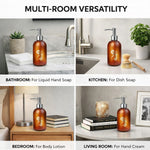 Flower Print Glass Soap Dispenser For Bathroom And Kitchen Sink ( 19.5x7.5 cm Red Brown )