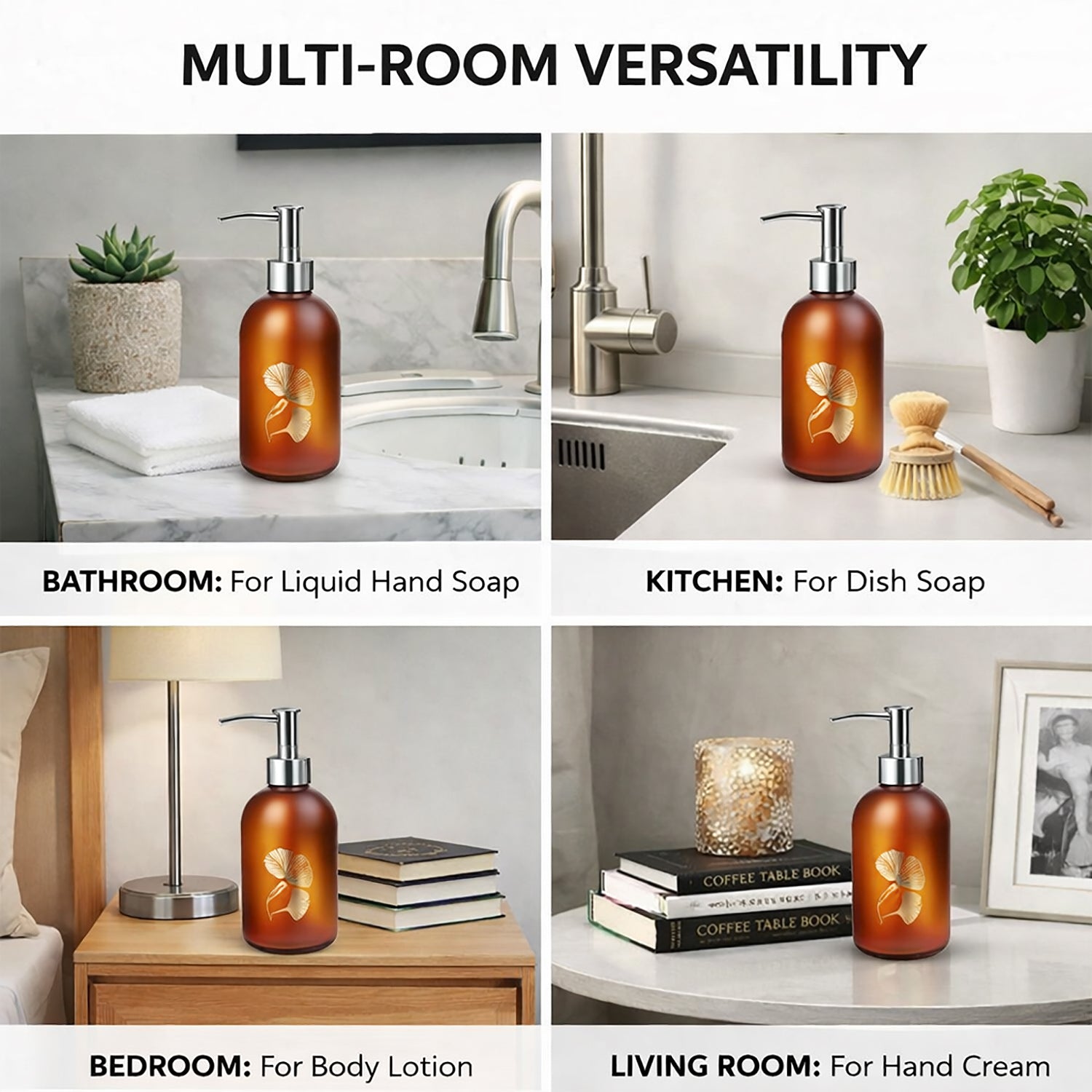 Flower Print Glass Soap Dispenser For Bathroom And Kitchen Sink ( 19.5x7.5 cm Red Brown )