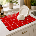 Kitchen Dish Drying Mat | Red Ribbon Grid Print | 35x55 cm