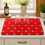 Kitchen Dish Drying Mat | Red Ribbon Grid Print | 35x55 cm