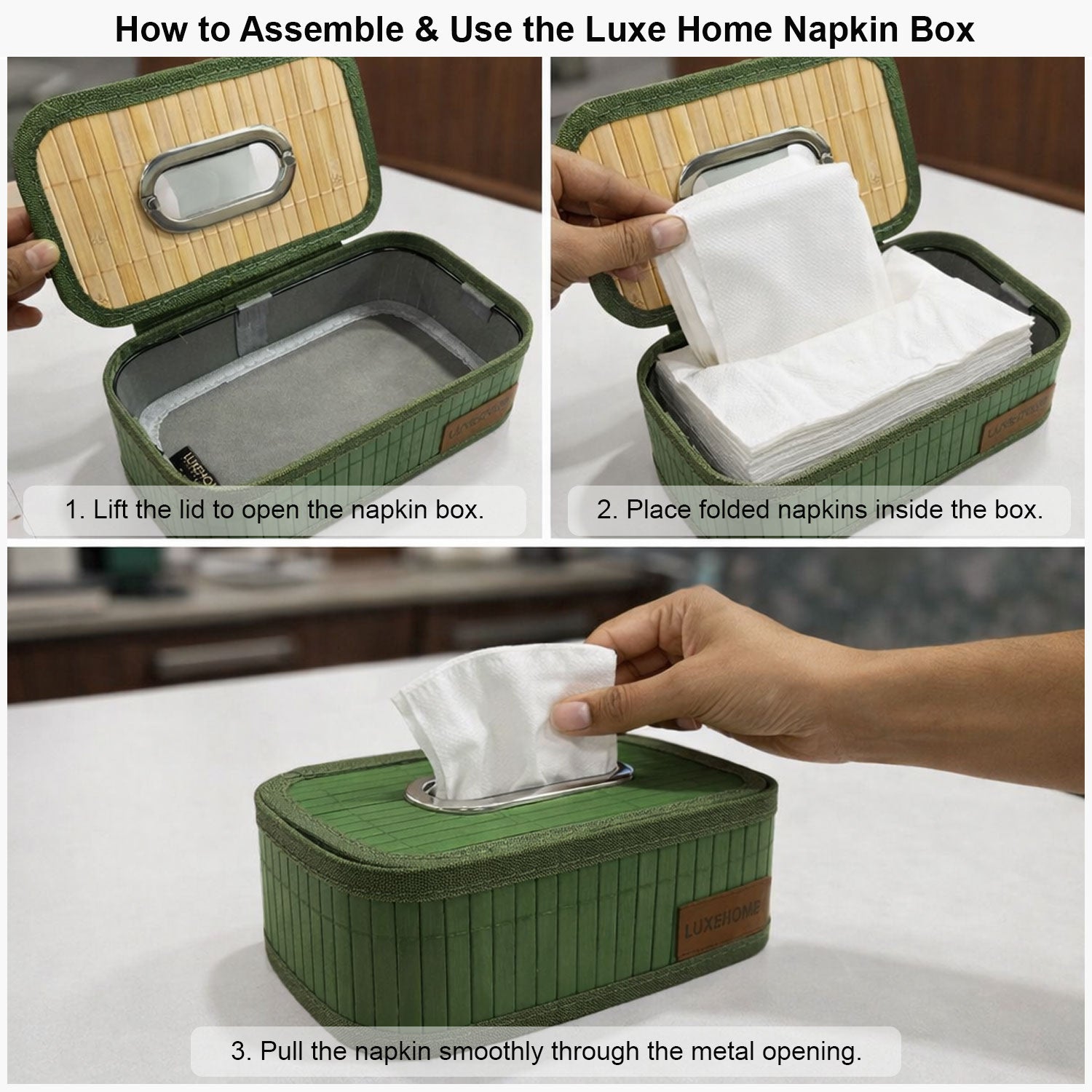 Bamboo Napkin Box Tissue Holder ( Green, 24x14x9 cm )