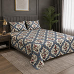 King Size Double Bedsheet with 2 Pillow Covers Premium Mughal Medallion Printed 90x100 inch