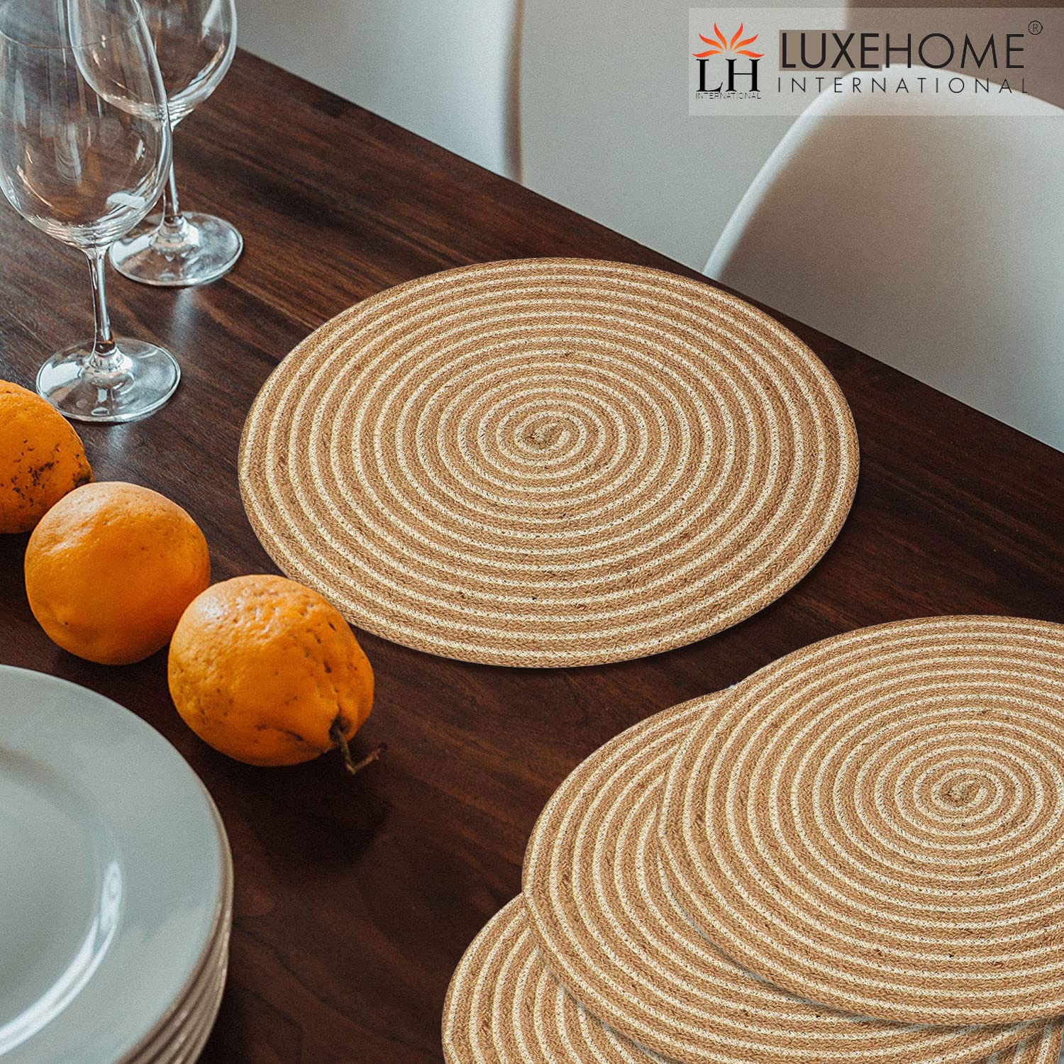 Natural Jute Placemat for Dining Table Set of 2 (Beige, 15x15 Inch)