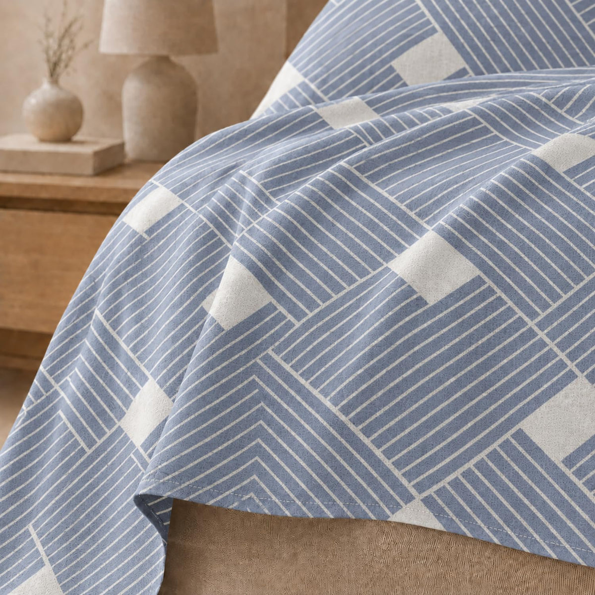 Double Bedsheet with 2 Pillow Covers 220 TC 100% Cotton Feel King Size( Blue , 90x100inch )