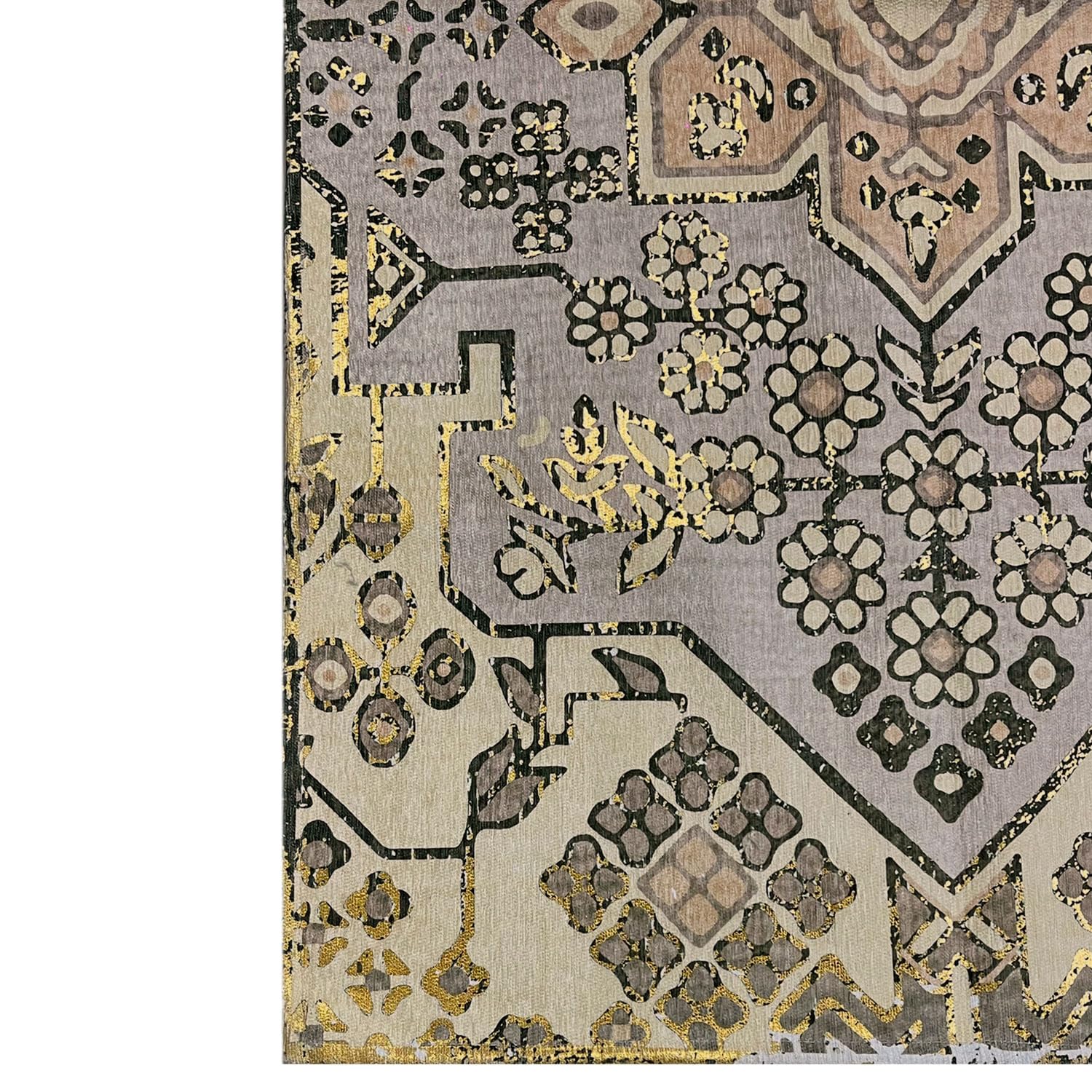 Polyester Stone Mosaic Carpet for Bedroom (5x7 Feet, Multicolor)