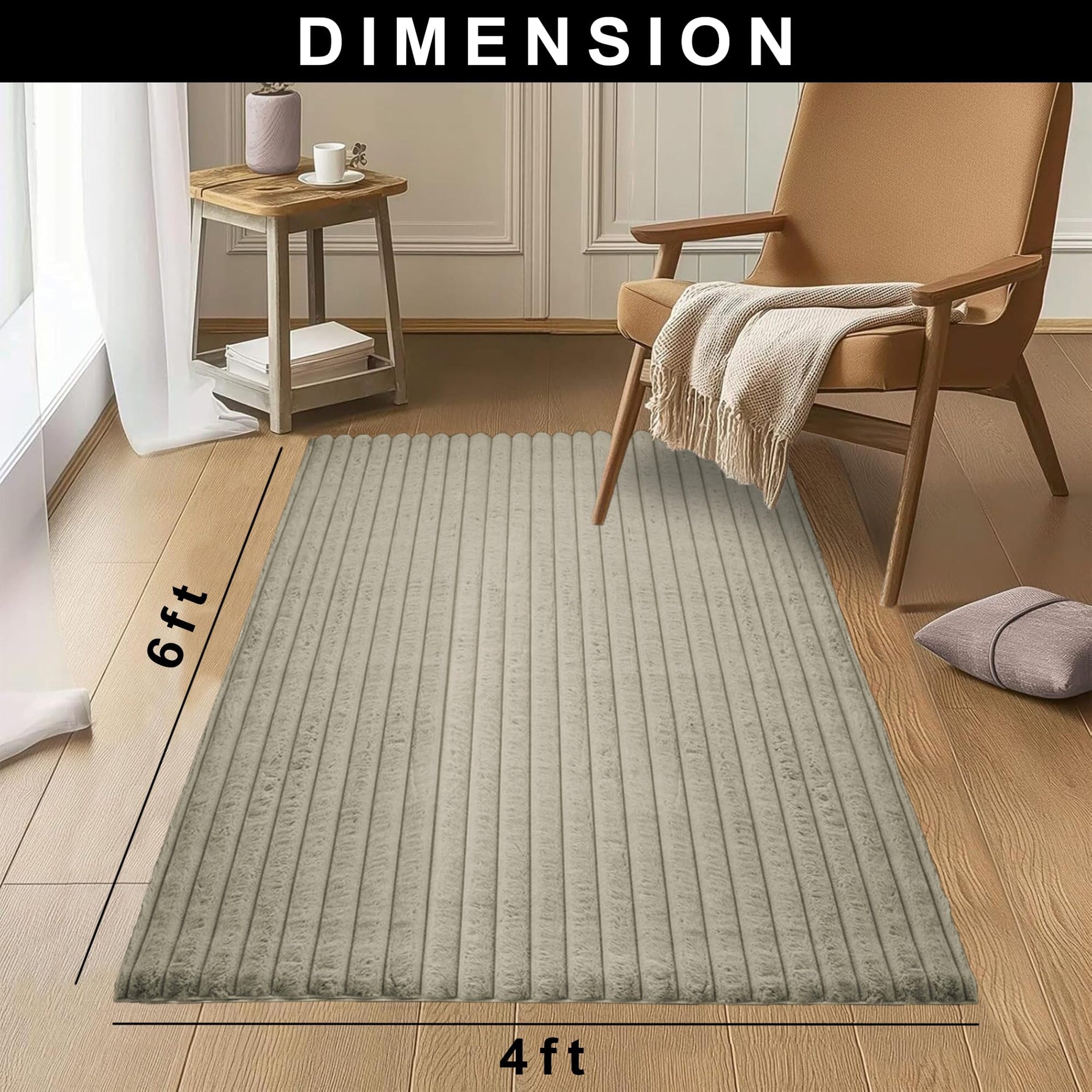 Stripe Rabbit Fur Carpet for Livingroom (4x6 Feet, Taupe)