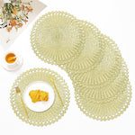 LUXE HOME INTERNATIONAL PVC Vinyl Metallic Table Round Placemats for Dining Table Gold, Heat Resistant & Waterproof | Easy to Clean Decorative Dining Mats - (Set of 6) ST055TJ-3MJ