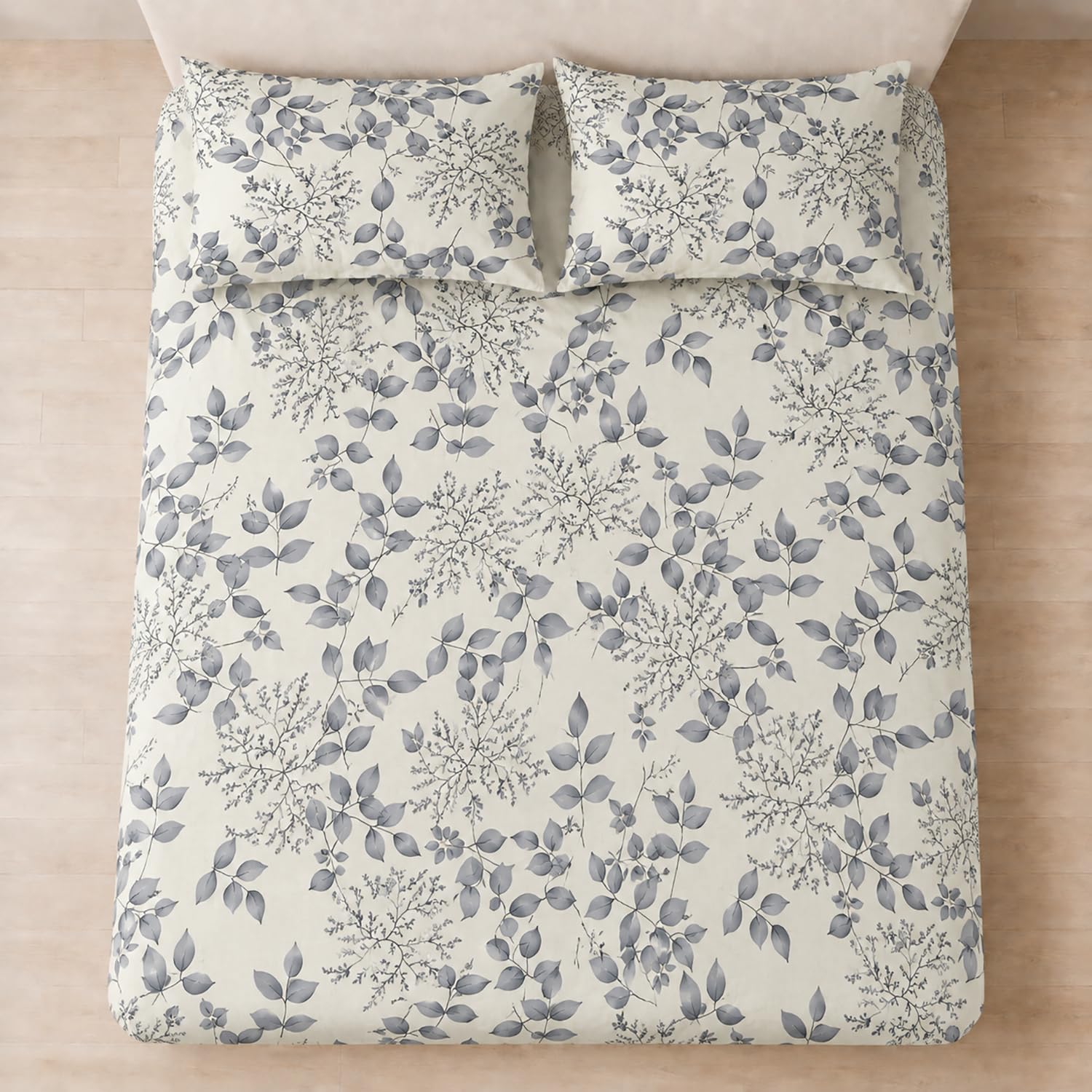 Double Bedsheet with 2 Pillow Covers 220 TC 100% Cotton Feel ( King Size Grey &White 90x100 inch )