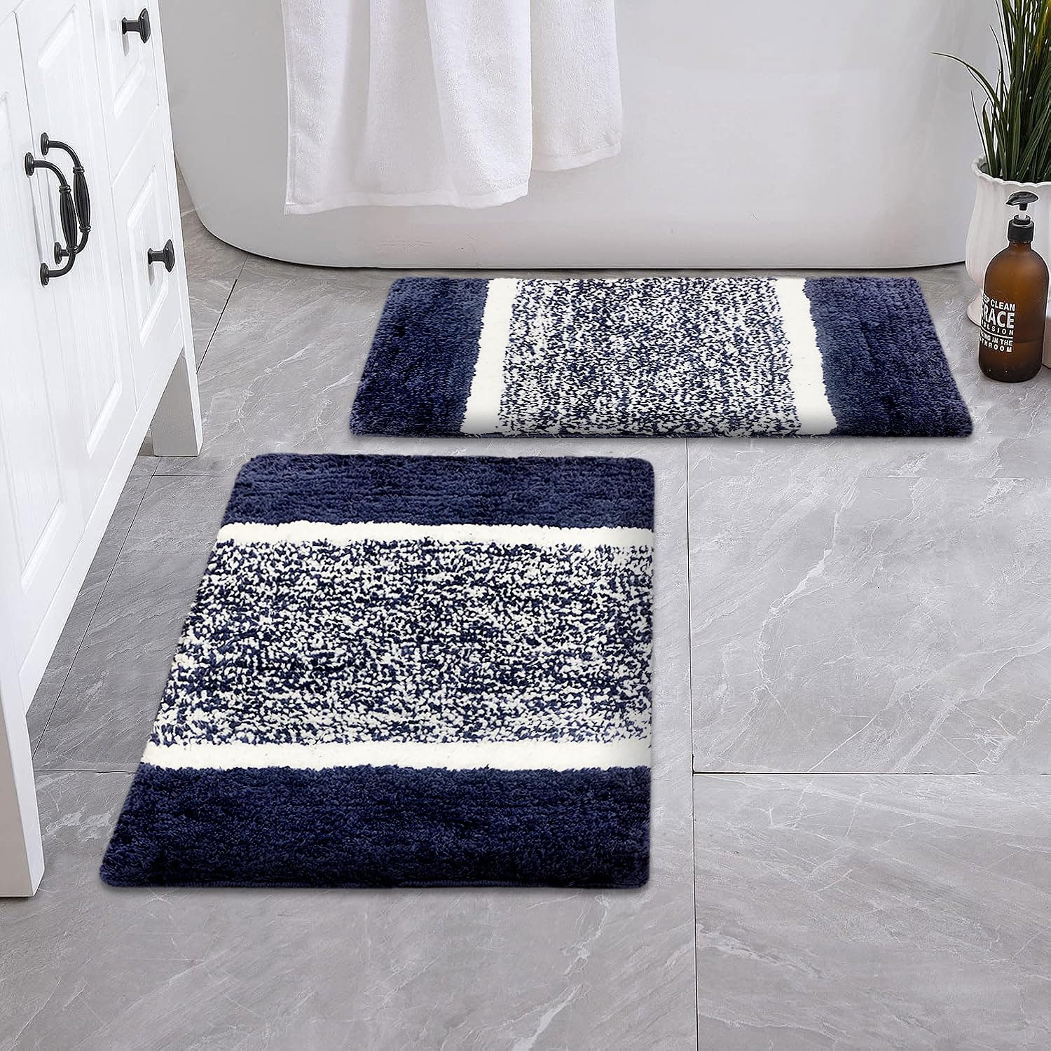 Columbia Bath Mat for Bathroom Pack of 2 (Navy Blue, 38x58 cm)
