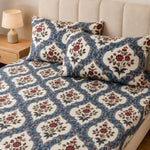 Double Bedsheet with 2 Pillow Covers 220 TC 100% Cotton Feel ( King Size Blue 90x100 inch )