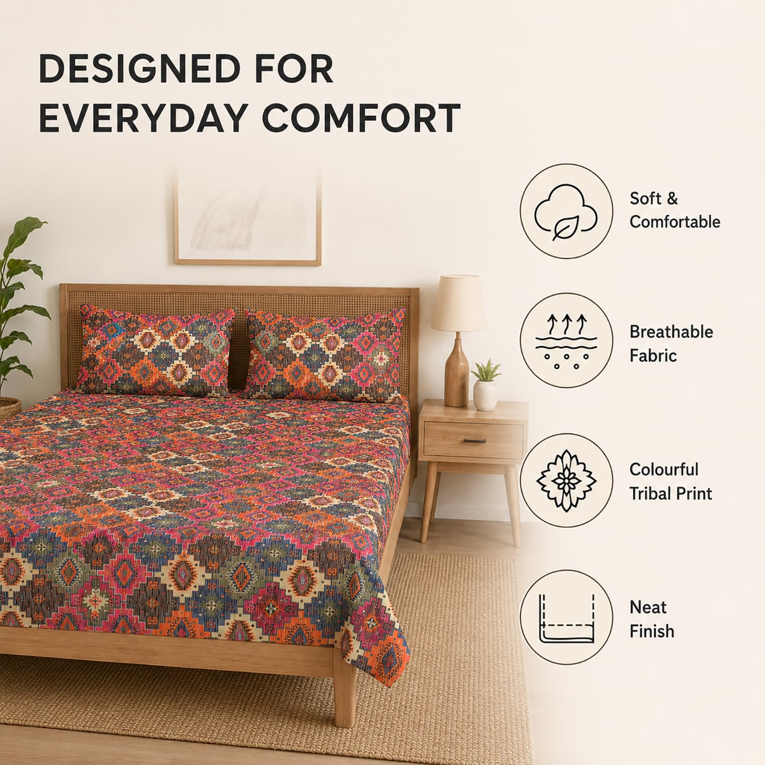 Queen Size Double Bedsheet With 2 Pillow Covers Sky Kids Pattern 90x90 Inch