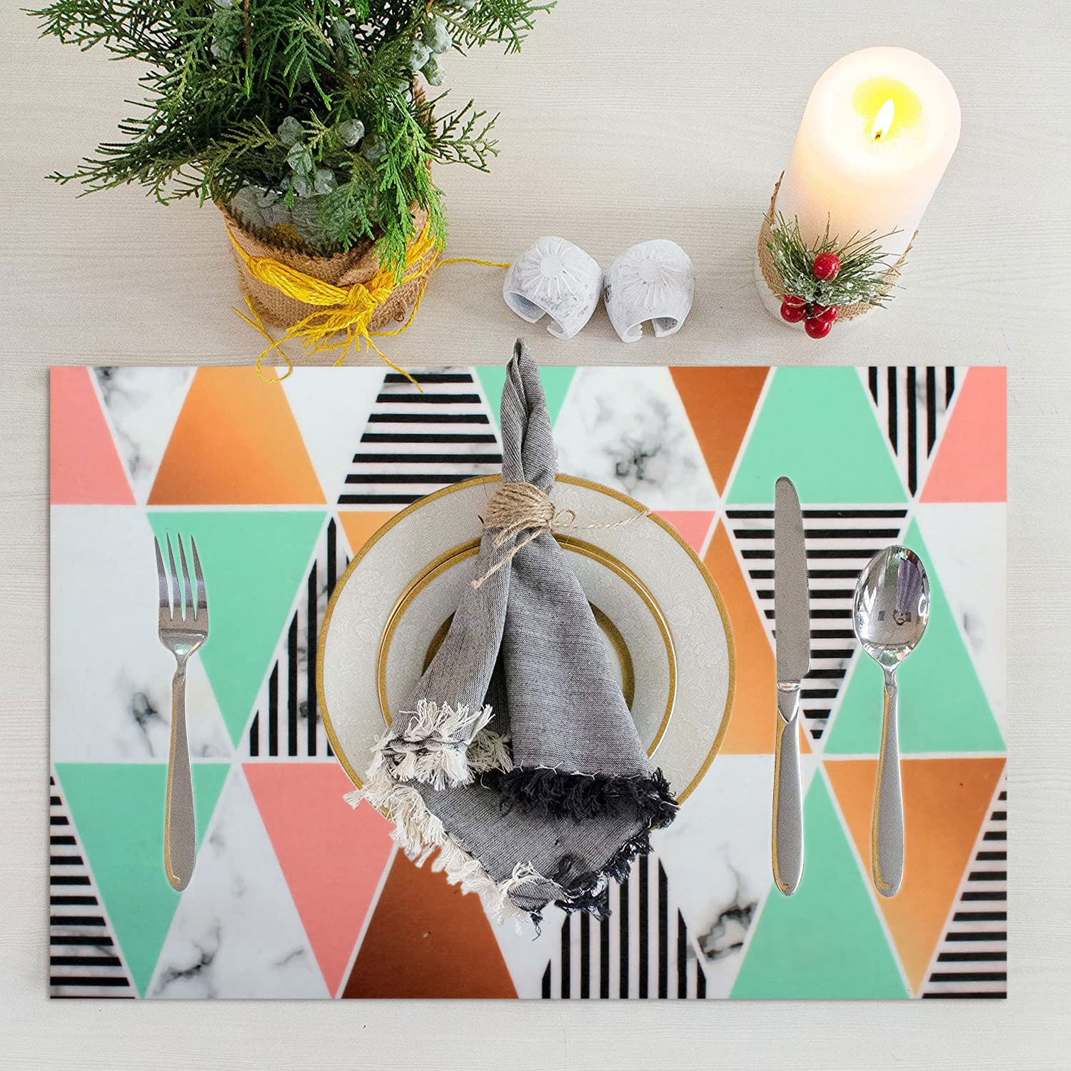 Placemat with Runner/Utensil Mat for Home Set of 4 Piece (Triangle_30x45Cm + 1x4 Feet)